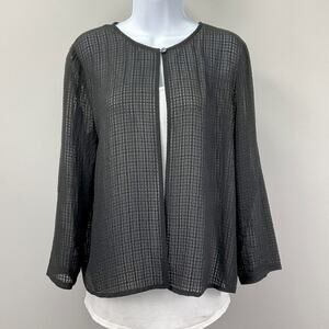 Eileen Fisher Black Semi-Sheer Windowpane Silk Cardigan, Sz S
